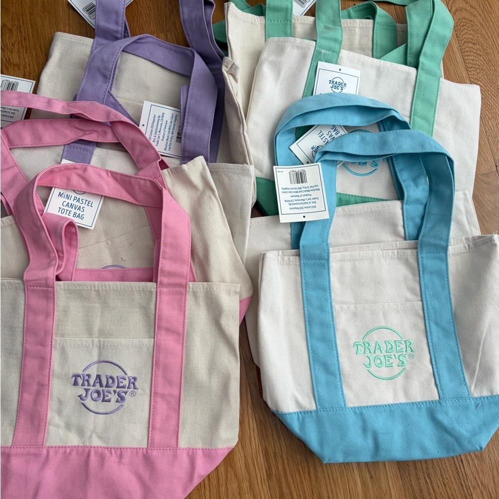 Trader joe mini Pastel Canvas Tote Bag 8 piece set